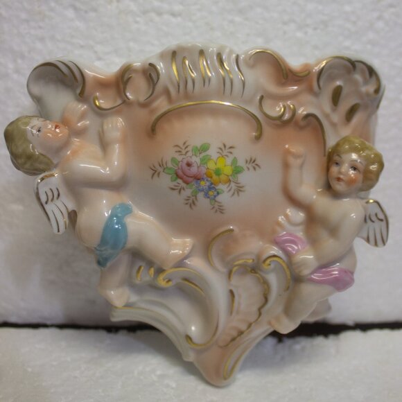 Vintage Cupid Angel Cherub Wall Pocket Set of Two Made in Japan - Picture 5 of 12